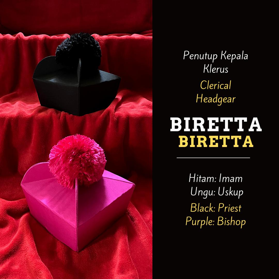 Biretta atau Topi Uskup/Imam dengan Pom